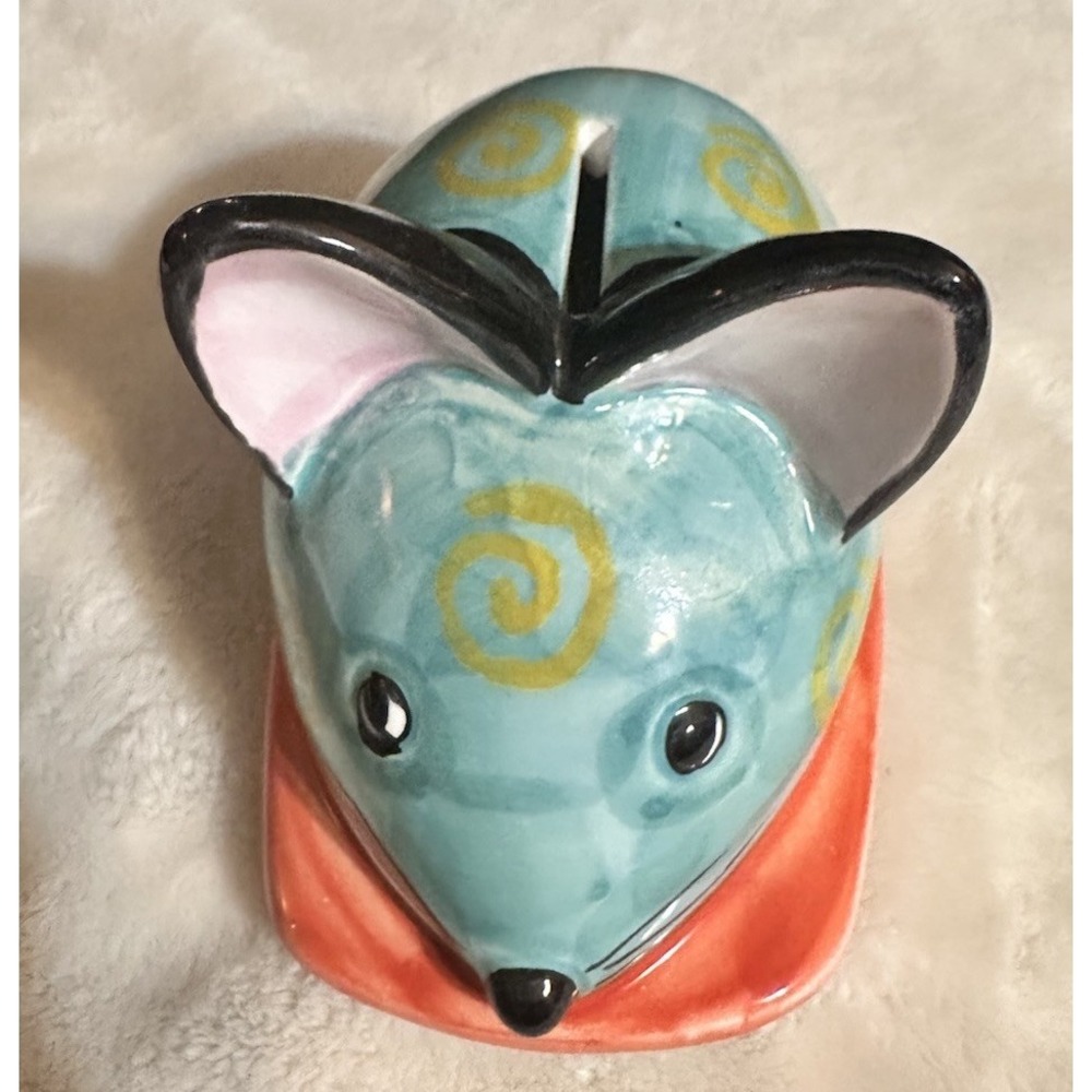 RARE VINTAGE  Italy Ceramic Mice Mouse Coin Bank green, and‎ orange